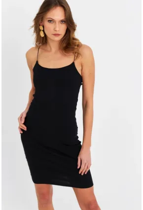 Kadın Siyah İp Askılı Kaşkorse Midi Elbise RSP248