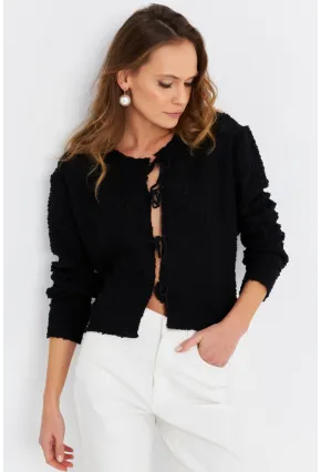 Kadın Siyah İpli Triko Hırka YV323