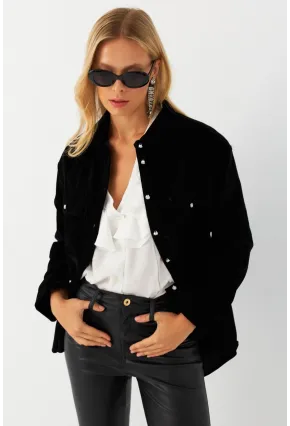 Kadın Siyah Kadife Gömlek CAR1074