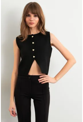 Kadın Siyah Kalp Düğmeli Triko Bluz SF2560