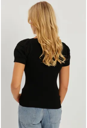 Kadın Siyah Kalp Taka Triko Bluz SMT228