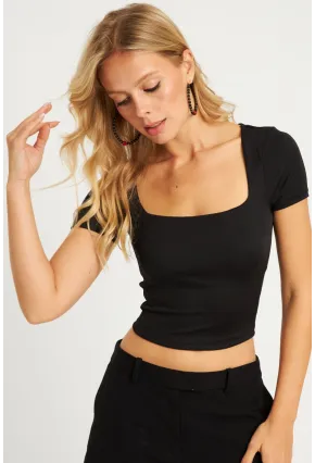 Kadın Siyah Kare Yaka Bluz AYD338