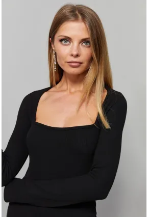 Kadın Siyah Kare Yaka Bluz EY1101