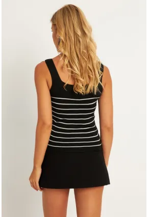 Kadın Siyah Kare Yaka Çizgili Triko Bluz KAZ15