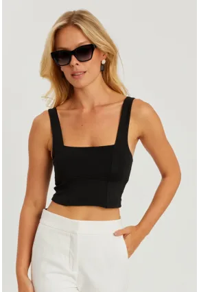 Kadın Siyah Kare Yaka Crop Bluz CG348