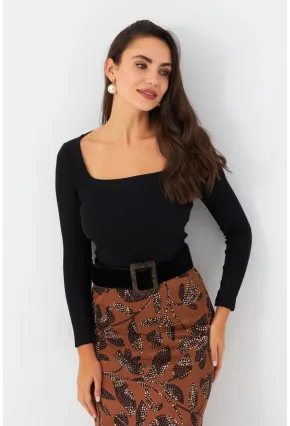 Kadın Siyah Kare Yaka Kaşkorse Bluz GA101