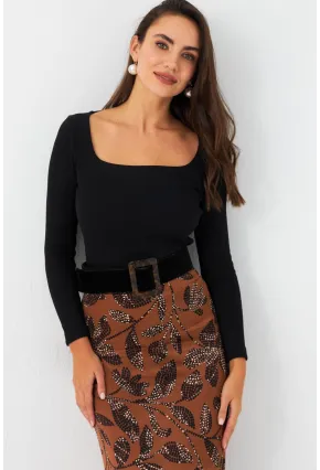 Kadın Siyah Kare Yaka Kaşkorse Bluz GA101