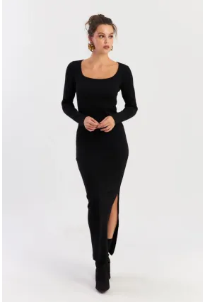 Kadın Siyah Kare Yaka Maxi Elbise XL2211