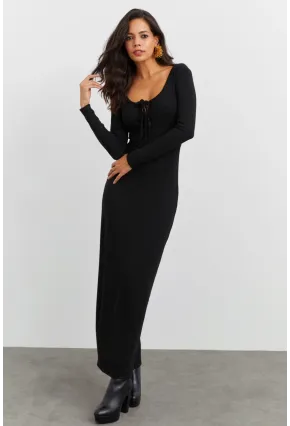 Kadın Siyah Kaşkorse Maxi Elbise EY1513