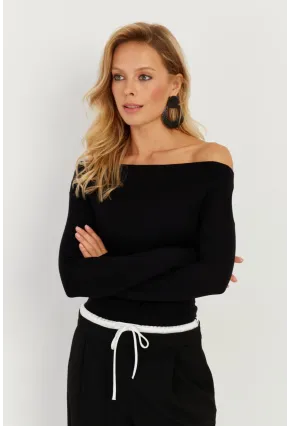 Kadın Siyah Kayık Yaka Bluz LPP1254