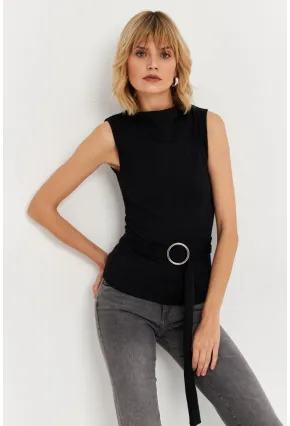 Kadın Siyah Kemer Aksesuarlı Bluz TF67