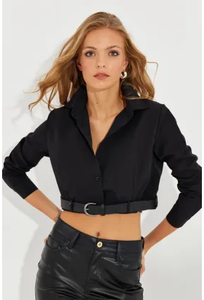 Kadın Siyah Kemerli Kısa Gömlek MEN2017