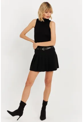 Kadın Siyah Kemerli Pilili Mini Etek ELA6024