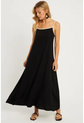 Kadın Siyah Keten Midi Elbise GÇ174