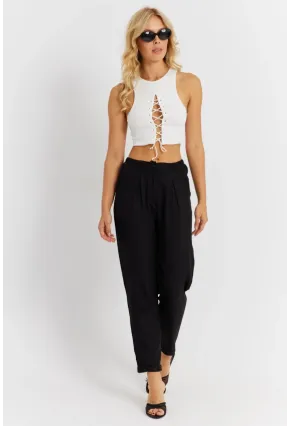 Kadın Siyah Keten Pantolon DMR340