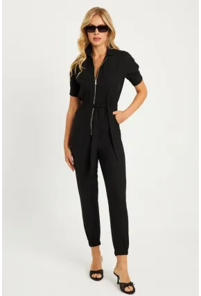 Kadın Siyah Keten Tulum YLE608