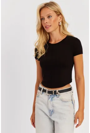 Kadın Siyah Kısa Bluz CY444