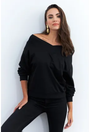 Kadın Siyah Kısa Sweatshirt TF16