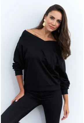 Kadın Siyah Kısa Sweatshirt TF16