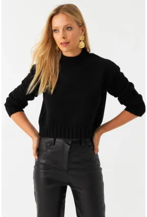 Kadın Siyah Kısa Triko Kazak YV301