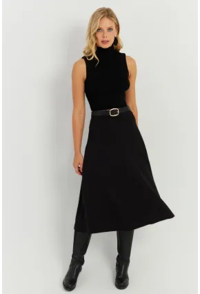 Kadın Siyah Kloş Midi Etek LV173