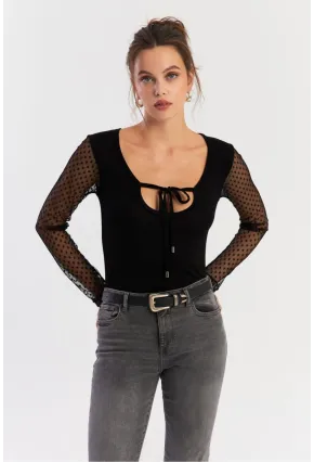 Kadın Siyah Kolları Tül Bluz EY2917