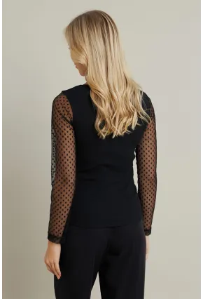 Kadın Siyah Kolları Tül Kare Yaka Kaşkorse Bluz TF33