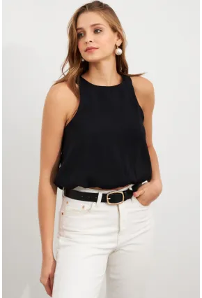 Kadın Siyah Kolsuz Balon Bluz SAN101