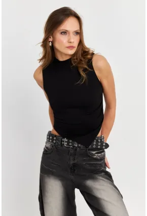 Kadın Siyah Kolsuz Crop Bluz ZH07