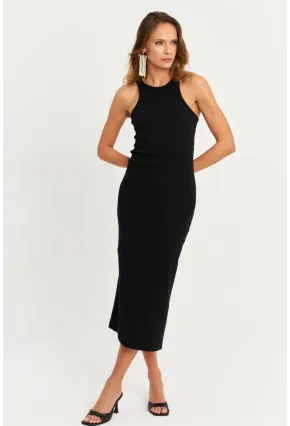 Kadın Siyah Kolsuz Kaşkorse Midi Elbise EY3049