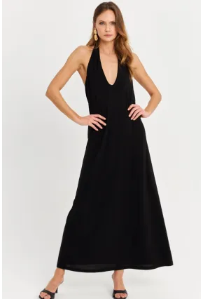 Kadın Siyah Kolsuz Midi Elbise TF73