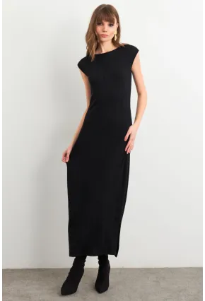 Kadın Siyah Kolsuz Yırtmaçlı Midi Elbise TF60