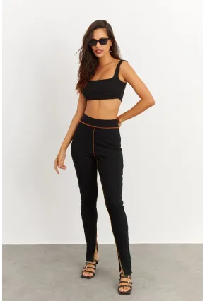 Kadın Siyah Kontrast Dikişli Kaşkorse Tayt B223