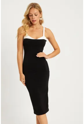 Kadın Siyah Kontrast Midi Elbise MEN2058
