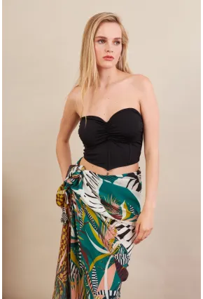 Kadın Siyah Korse Dikişli Crop Bluz AN6025