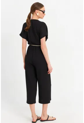 Kadın Siyah Kruvaze Bürümcük Tulum OR10007