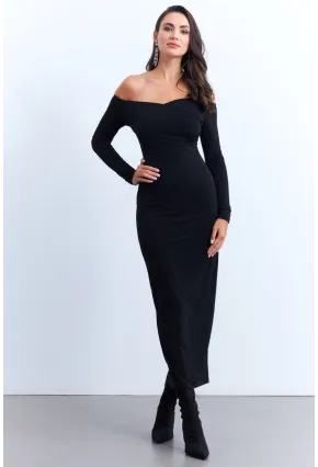 Kadın Siyah Kruvaze Maxi Elbise LİK11