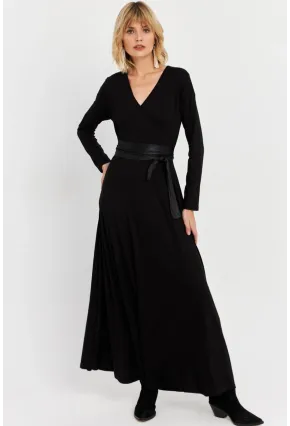 Kadın Siyah Kruvaze Maxi Elbise VTN3
