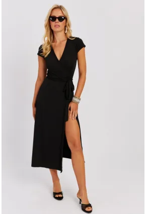 Kadın Siyah Kruvaze Midi Elbise EY2785