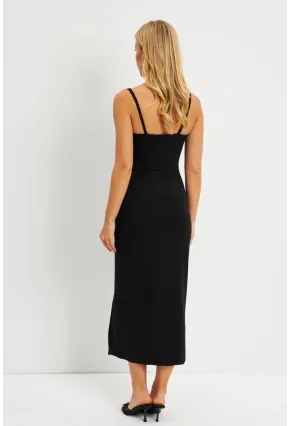 Kadın Siyah Kruvaze Yırtmaçlı Midi Elbise EY2796