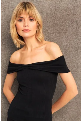 Kadın Siyah Madonna Yaka Bluz TF70