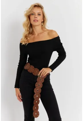 Kadın Siyah Madonna Yaka Kaşkorse Bluz EY2852