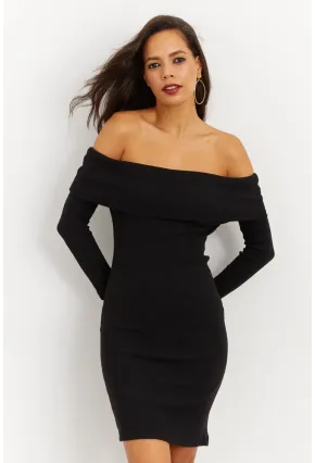 Kadın Siyah Madonna Yaka Kaşkorse Elbise CG272