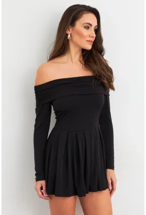 Kadın Siyah Madonna Yaka Midi Elbise MON1262