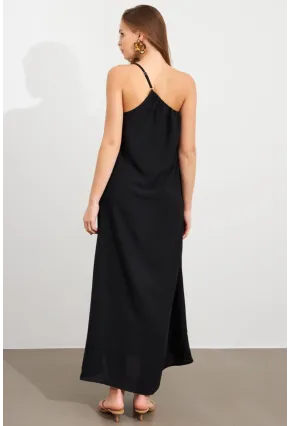 Kadın Siyah Tek Omuz Maxi Elbise İRE1012
