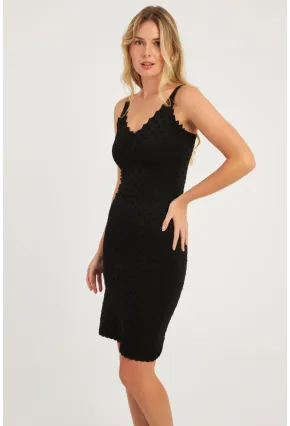 Kadın Siyah Merdiven Yaka Büzgülü Midi Elbise YZ3048