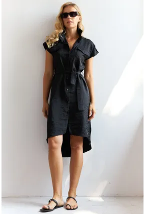 Kadın Siyah Midi Gömlek Elbise PP5509