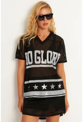 Kadın Siyah Mini File Baskılı Elbise TH1112