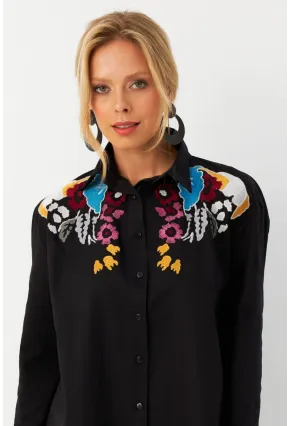 Kadın Siyah Nakışlı Gömlek MQS0063