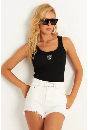 Kadın Siyah Nakışlı Kaşkorse Bluz MK17